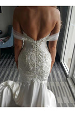 Load image into Gallery viewer, Off Shoulder Lace Appliques Mermaid Wedding Dress With SJSPARQXA2C