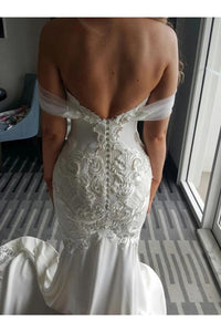 Off Shoulder Lace Appliques Mermaid Wedding Dress With SJSPARQXA2C