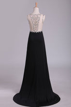 Load image into Gallery viewer, Black Scoop Prom Dresses Sheath With Beading And Slit Spandex