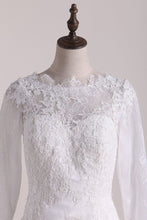 Load image into Gallery viewer, Wedding Dresses Scoop Long Sleeves Open Back Lace With Applique