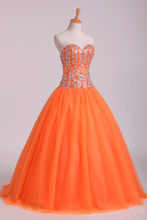 Load image into Gallery viewer, Quinceanera Dresses Ball Gown Sweetheart Beaded Bodice Floor Length Tulle