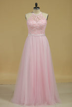 Load image into Gallery viewer, Bridesmaid Dresses Scoop Open Back Tulle With Embroidery And Beads