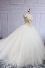 Load image into Gallery viewer, Sweetheart Bridal Dresses With Pearls Ball Gown Tulle White Corset Back Court Train