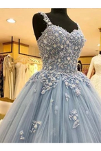 Load image into Gallery viewer, Ball Gown Straps Long Prom Dress Appliques Quinceanera SJSPKS9FELB