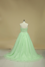 Load image into Gallery viewer, New Arrival Sweetheart Prom Dresses A Line Tulle Sweep Train With Beading