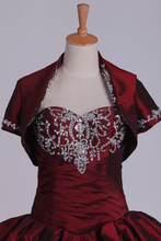Load image into Gallery viewer, Ball Gown Sweetheart Quinceanera Dresses Taffeta With Embroidery Burgundy/Maroon