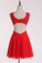 Red Straps Homecoming Dresses A-Line Chiffon With Applique & Ruffles