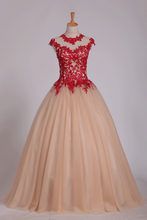 Load image into Gallery viewer, Quinceanera Dresses High Neck Ball Gown Tulle With Applique Sweep Train