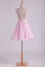 Load image into Gallery viewer, Bateau A Line Short/Mini Prom Dress Chiffon With Applique &amp; Beads