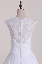 Load image into Gallery viewer, Wedding Dresses Scoop With Applique And Sash A Line Stretch Satin
