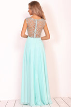 Load image into Gallery viewer, A Line Boat Neck Chiffon Prom Dresses With Beading Floor Length