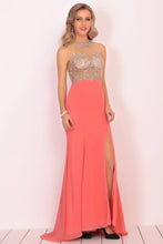 Load image into Gallery viewer, Mermaid Scoop Chiffon Prom Dresses With Beads And Slit