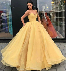 Sweetheart Strapless Yellow Long Modest Prom Gown, Ball Gown Quinceanera Dresses SJS15441