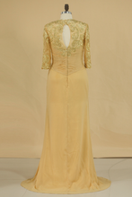 Load image into Gallery viewer, Mother Of The Bride Dresses Mid-Length Sleeves Chiffon With Applique Sweep Train