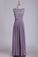 Scoop A Line Prom Dresses Chiffon & Lace Floor Length
