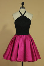 Load image into Gallery viewer, Homecoming Dresses Halter A Line Satin With Applique Two Pieces
