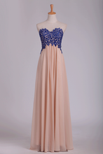 Load image into Gallery viewer, A Line Sweetheart Open Back Prom Dresses Chiffon With Applique Floor Length