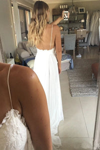 Elegant A Line Spaghetti Straps V Neck Top Lace Wedding Dresses, Bridal SJS20461