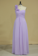 Load image into Gallery viewer, Bridesmaid Dress A Line One Shoulder Chiffon With Handmade Flowers