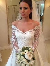 Load image into Gallery viewer, Princess Off the Shoulder Modest Wedding Dresses with Lace Long Sleeves SJS15302