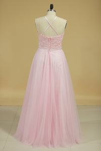 Bridesmaid Dresses Scoop Open Back Tulle With Embroidery And Beads