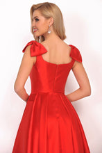 Load image into Gallery viewer, V-Neck Bubble Shoulder A-Line Satin Evening Dress Floor-Length