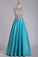 Sexy Open Back Scoop Floor Length Prom Dresses Satin With Beading