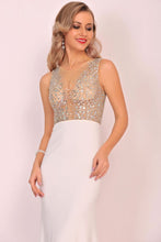 Load image into Gallery viewer, Spandex Scoop Beaded Bodice Mermaid Sweep Train Prom Dresses