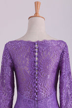 Load image into Gallery viewer, Purple Mother Of The Bride Dresses V Neck 3/4 Length Sleeve Mermaid Lace Floor Length