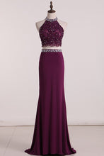 Load image into Gallery viewer, Two-Piece High Neck Prom Dresses Mermaid With Applique Spandex