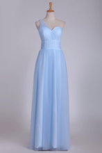 Load image into Gallery viewer, One Shoulder A Line Bridesmaid Dresses Ruched Bodice Tulle