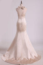 Load image into Gallery viewer, New Arrival Mermaid Beaded Bodice Prom Dresses Floor Length Satin