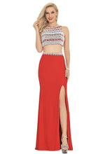 Load image into Gallery viewer, Two-Piece Scoop Prom Dresses Spandex With Beads And Slit