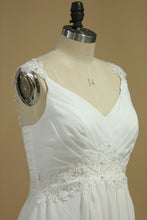 Load image into Gallery viewer, Chiffon Straps A Line Wedding Dresses With Applique And Beads Lace Up