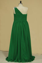 Load image into Gallery viewer, A Line One Shoulder Bridesmaid Dresses With Ruffles And Slit Chiffon