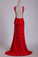 Red Evening Dresses Scoop Open Back Mermaid/Trumpet Red Sweep Train