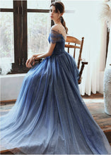 Load image into Gallery viewer, Charming A Line Blue Ombre Tulle Prom Dresses with Open Back, Evening SJS20394