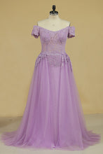 Load image into Gallery viewer, Tulle &amp; Chiffon Scoop With Applique Mermaid Prom Dresses