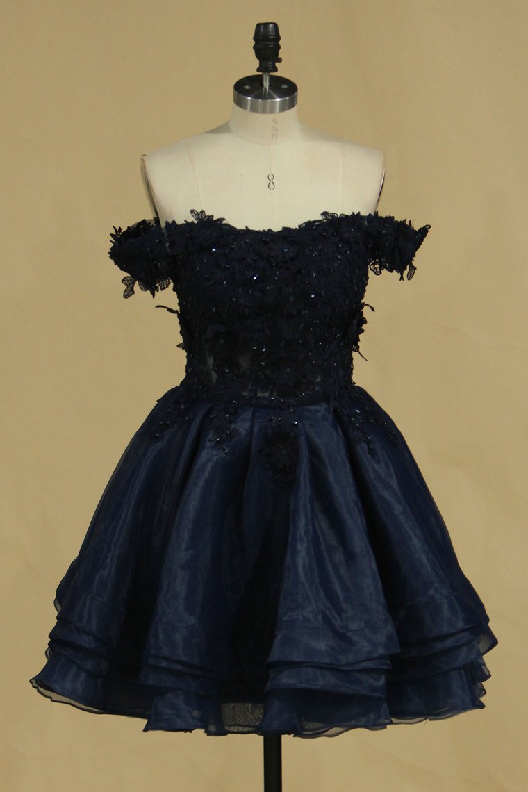 Organza Off The Shoulder A Line Homecoming Dresses With Applique