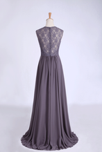 Load image into Gallery viewer, V-Neck A Line Bridesmaid Dresses Floor Length Lace &amp; Chiffon