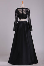 Load image into Gallery viewer, Bateau Long Sleeves Two-Piece Floor Length Prom Dresses Satin