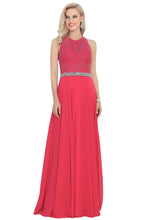 Load image into Gallery viewer, Open Back Scoop A Line Prom Dresses With Beading Chiffon