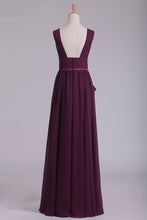 Load image into Gallery viewer, Floor Length V Neck A Line Chiffon With Slit Prom Dresses