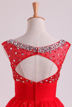 Load image into Gallery viewer, Bateau A Line Short/Mini Homecoming Dresses With Beads &amp; Ruffles Open Back
