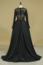 Load image into Gallery viewer, Asymmetrical Prom Dresses Scoop Taffeta  &amp; Tulle Long Sleeves