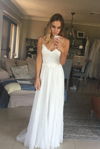 Elegant A Line Spaghetti Straps V Neck Top Lace Wedding Dresses, Bridal SJS20461