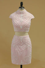 Load image into Gallery viewer, Two-Piece Sheath Homecoming Dresses High Neck With Beads Lace