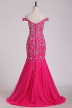 Load image into Gallery viewer, Off The Shoulder Prom Dresses Mermaid/Trumpet With Beading Sweep Train