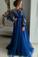 Load image into Gallery viewer, Charming A Line Long Sleeve Tulle Appliques Prom Dresses, Long Evening SJS20456