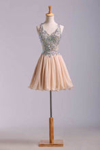 Load image into Gallery viewer, Delicate Short/Mini Halter A Line/Princess Homecoming Dresses Lace&amp;Chiffon Beaded Bodice